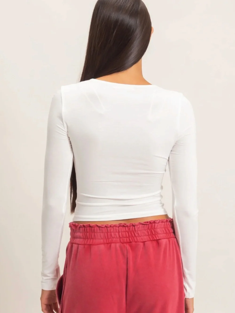 NEW 🤍 Double Zero Off White Scoop Neck Long Sleeve Top – Medium - Picture 5 of 7
